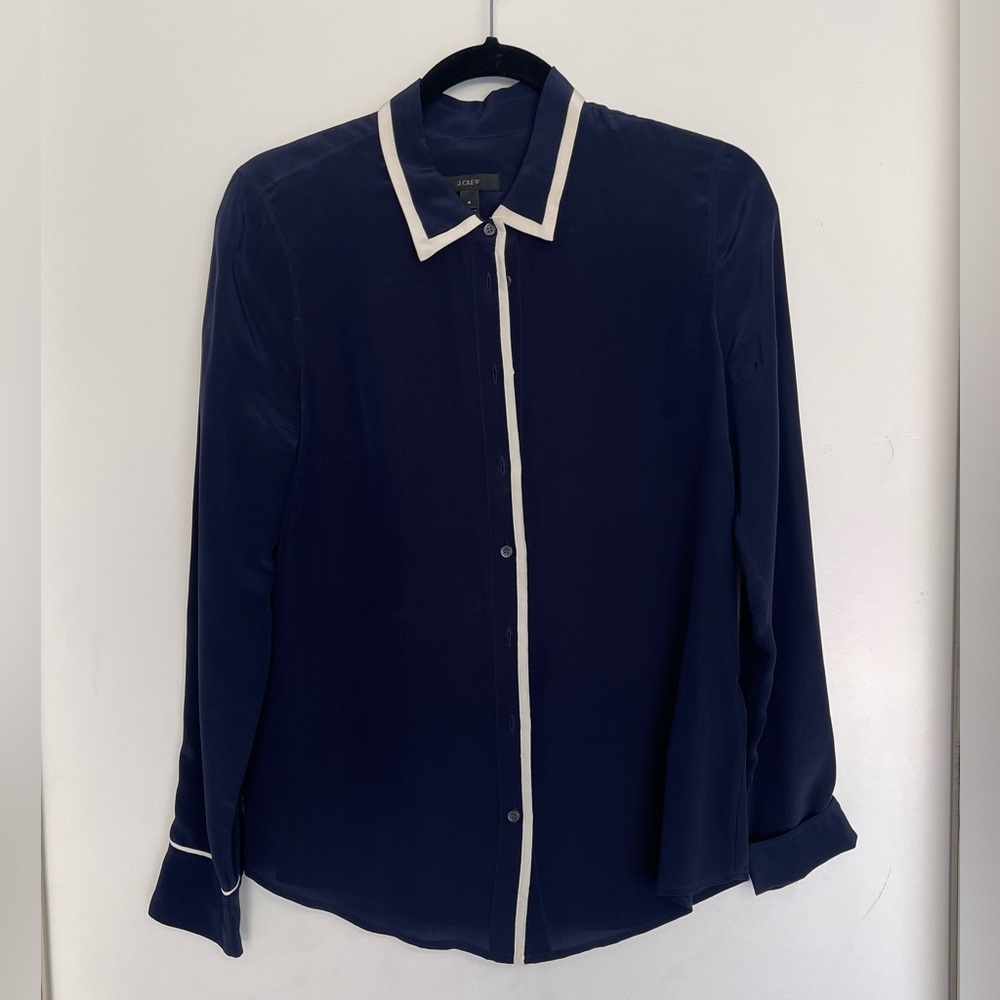J. Crew Navy Blouse with White Accents